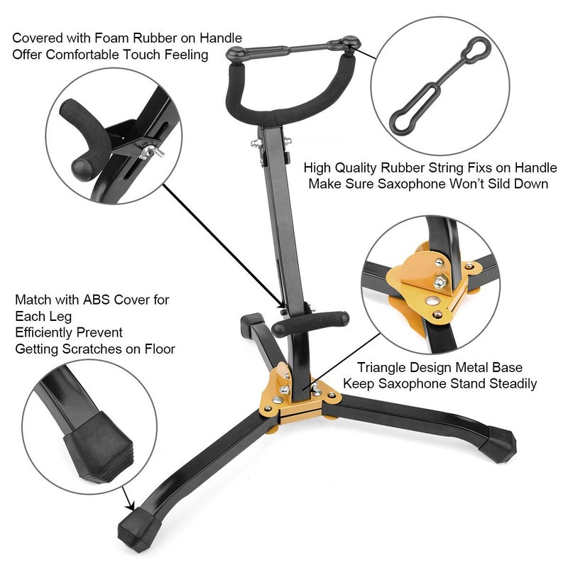 Eison Saxophone Stand Foldable Alto/Tenor Sax Stand Saxophone Bracket Sax Holder Adjustable Triangle Base with Sax Strap and Cleaning Cloth - Image 2